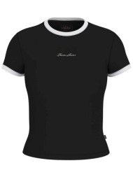 guess γυναικείο t-shirt cropped με κεντημένο λογότυπο slim fit - w6gpa9kf641 μαύρο