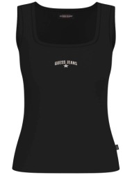guess γυναικείο αμάνικο τοπ ribbed με κεντημένο λογότυπο slim fit - w6gpz2ka0h1 μαύρο