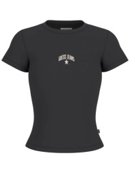 guess γυναικείο t-shirt ribbed με κεντημένο λογότυπο slim fit - w6gpz3ka0h1 μαύρο