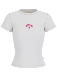 guess γυναικείο t-shirt ribbed με κεντημένο λογότυπο slim fit - w6gpz3ka0h1 λευκό