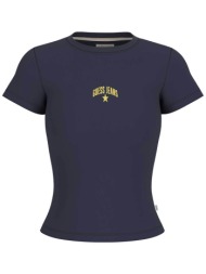 guess γυναικείο t-shirt ribbed με κεντημένο λογότυπο slim fit - w6gpz3ka0h1 μπλε σκούρο