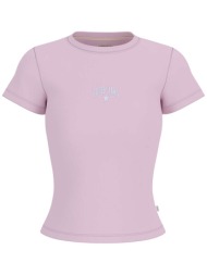 guess γυναικείο t-shirt ribbed με κεντημένο λογότυπο slim fit - w6gpz3ka0h1 ροζ