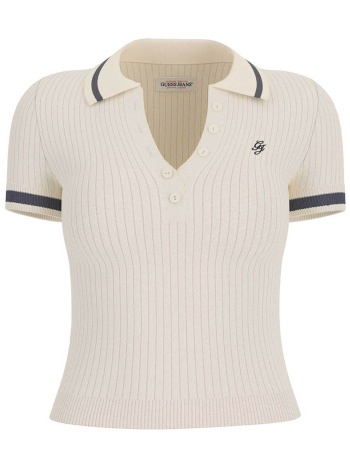 guess γυναικεία πλεκτή μπλούζα πόλο cropped ribbed με σε προσφορά
