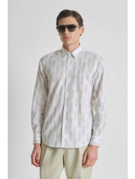 antony morato ανδρικό πουκάμισο με print regular fit `νapoli` - sl00789fa430661 μπεζ