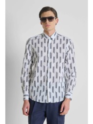 antony morato ανδρικό πουκάμισο με print regular fit `νapoli` - sl00789fa430661 μπλε σκούρο