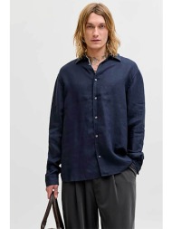 jack & jones ανδρικό λινό πουκάμισο relaxed fit - 12293563 μπλε σκούρο