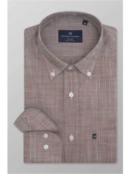 oxford company ανδρικό sport πουκάμισο button down μονόχρωμο regular fit - f110-bz10.07 καφέ ανοιχτό