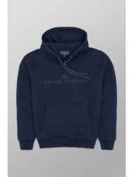 oxford company ανδρική μπλούζα φούτερ μονόχρωμη με κουκούλα regular fit - f512-jz80.17 μπλε σκούρο