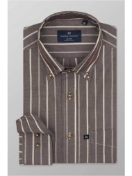 oxford company ανδρικό sport πουκάμισο button down ριγέ regular fit - j120-bz10.02 καφέ
