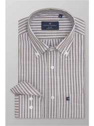 oxford company ανδρικό sport πουκάμισο button down ριγέ regular fit - f125-bz10.01 καφέ