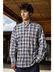 oxford company ανδρικό sport πουκάμισο button down καρό regular fit - f130-bz10.01 μπλε