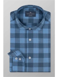 oxford company ανδρικό sport πουκάμισο καρό slim fit `romeo` - f131-rz21.01 μπλε-γαλάζιο