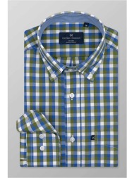 oxford company ανδρικό sport πουκάμισο button down καρό regular fit - f132-bz10.03 μπλε-πράσινο
