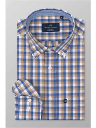oxford company ανδρικό sport πουκάμισο button down καρό regular fit - f132-bz10.04 μπλε