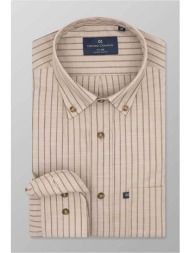oxford company ανδρικό sport πουκάμισο button down ριγέ regular fit - f120-bz10.01 μπεζ