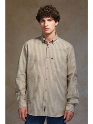oxford company ανδρικό sport πουκάμισο button down ριγέ regular fit - f121-bz10.01 καφέ ανοιχτό