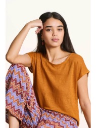 la fée maraboutée γυναικείο λινό t-shirt μονόχρωμο straight cut - fh-ts-virano πορτοκαλί