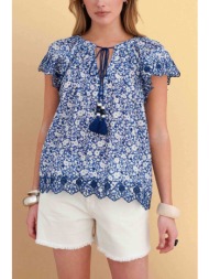 attrativo γυναικεία μπλούζα με floral print και κέντημα - 9923280 μπλε
