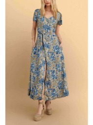 attrattivo γυναικείο midi φόρεμα σεμιζιέ με floaral print - 9923201 μπλε