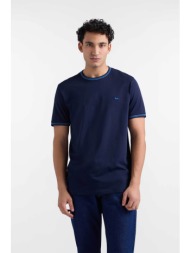 harmont & blaine ανδρικό t-shirt με κεντημένο λογότυπο και ριγέ trims classic cut - irq415021055 μπλ