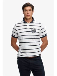 superdry ανδρική μπλούζα πόλο με ριγέ σχέδιο και κεντημένο badge relaxed fit `crest stripe` - m11104