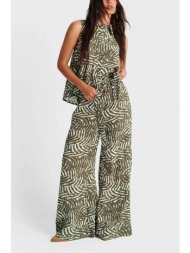 `ale γυναικεία παντελόνα με geometrical print και ζώνη - 8923064 χακί