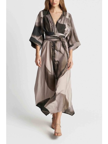`ale γυναικείο midi φόρεμα με abstract print - 8922781 καφέ