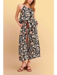 attrativo γυναικεία ζιπ κιλότ με ελαστική μέση και floral print - 9923501 μαύρο