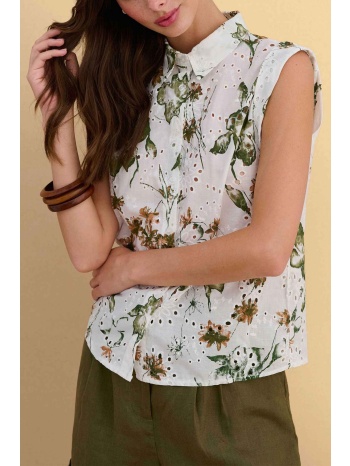 attrativo γυναικείο αμάνικο πουκάμισο με floral print  σε προσφορά