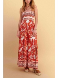 attrativo γυναικείo maxi αμάνικο φόρεμα με floral print - 9923528 πορτοκαλί