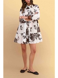 attrativo γυναικείo mini φόρεμα σεμιζιέ με floral print και βολάν - 9924389 λευκό