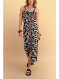 attrativo γυναικεία midi αμάνικο φόρεμα με floral print - 9923500 μαύρο
