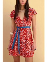 attrativo γυναικείo mini φόρεμα με floral print - 91044802 κόκκινο