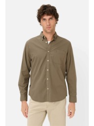 camel active ανδρικό πουκάμισο button down με τσέπη και monogram regular fit - c261-409105-7s05 λαδί