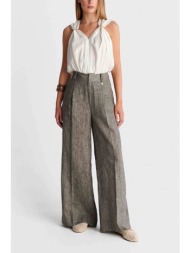 `ale γυναικείο λινό παντελόνι wide leg - 8923189 ανθρακί