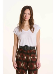 la fée maraboutée γυναικείο λινό t-shirt με v straight cut - fa-ts-davia λευκό