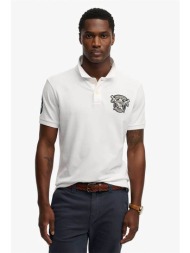 superdry ανδρική μπλούζα πόλο με κεντημένο badge relaxed fit `crest` - m1110466a λευκό
