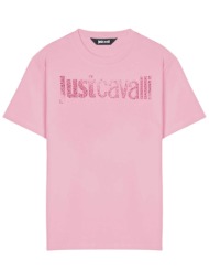 just cavalli γυναικείο t-shirt με στρας - 80pahe21cj110 ροζ