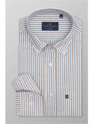 oxford company ανδρικό sport πουκάμισο button down ριγέ regular fit - f124-bz10.01 λευκό - μπλε