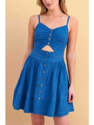 attrattivo γυναικείο mini αμάνικο φόρεμα μονόχρωμο με cut-out - 9923331 μπλε