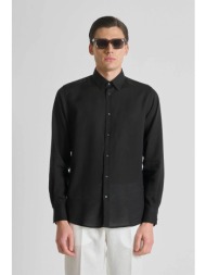 antony morato ανδρικό πουκάμισο μονόχρωμο regular fit `νapoli` - sl00799fa400094 μαύρο