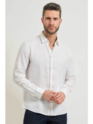 seinse ανδρικό λινό πουκάμισο μονόχρωμο regular fit - ce1081ss 126 λευκό