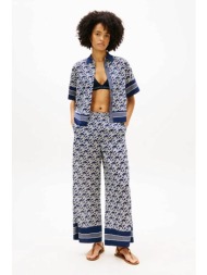 tommy hilfiger γυναικείο μεταξωτό ψηλόμεσο παντελόνι wide leg - ww0ww49560 μπλε