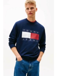 tommy jeans ανδρική μπλούζα φούτερ με λογότυπο regular fit - dm0dm22643 μπλε σκούρο