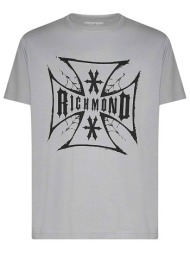 john richmond ανδρικό t-shirt με iconic graphic logo print `boloko` - ump26200ts γκρι ανοιχτό