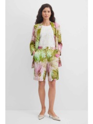 gerry weber γυναικεία λινή βερμούδα με floral print loose straight cut - n67203630040 πράσινο