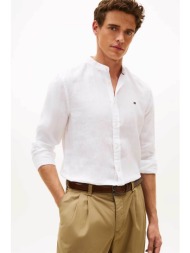 tommy hilfiger ανδρικό λινό πουκάμισο με κεντημένο logo flag slim fit - mw0mw39271 λευκό
