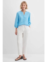 gerry weber γυναικείο λινό παντελόνι cropped με ελαστική μέση - n67166102040 λευκό