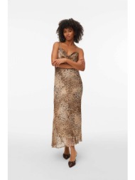 vero moda γυναικείο maxi φόρεμα αμάνικο με animal print regular fit - 10328763 καφέ