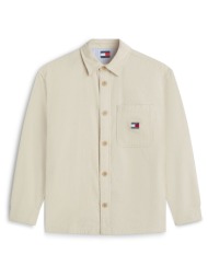 tommy jeans ανδρικό overshirt structured με τσέπη και λογότυπο oversized fit - dm0dm21698 μπεζ